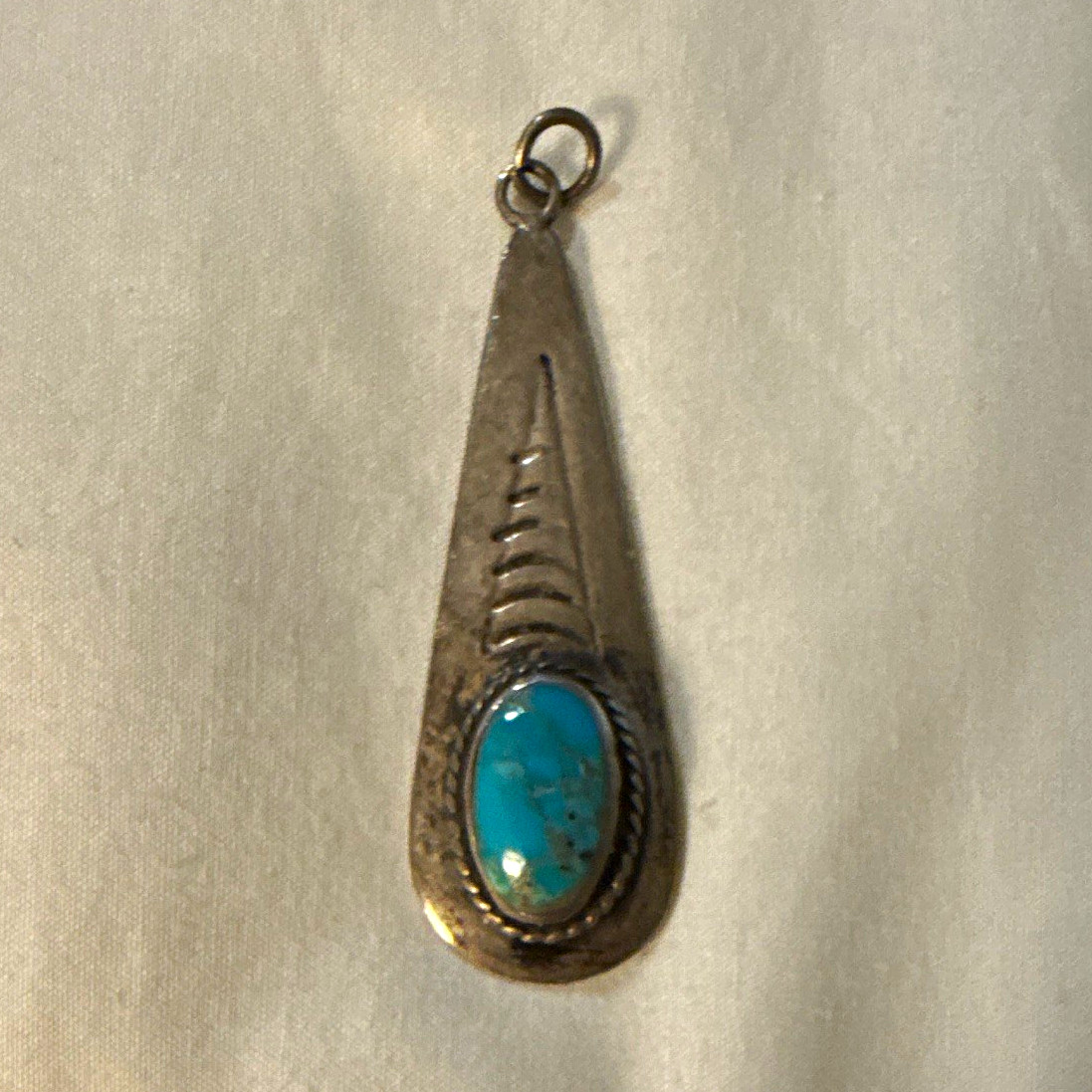 Teardrop Turquoise Bezel Set Pendant, Silver Tone Metal, Unisex Adults