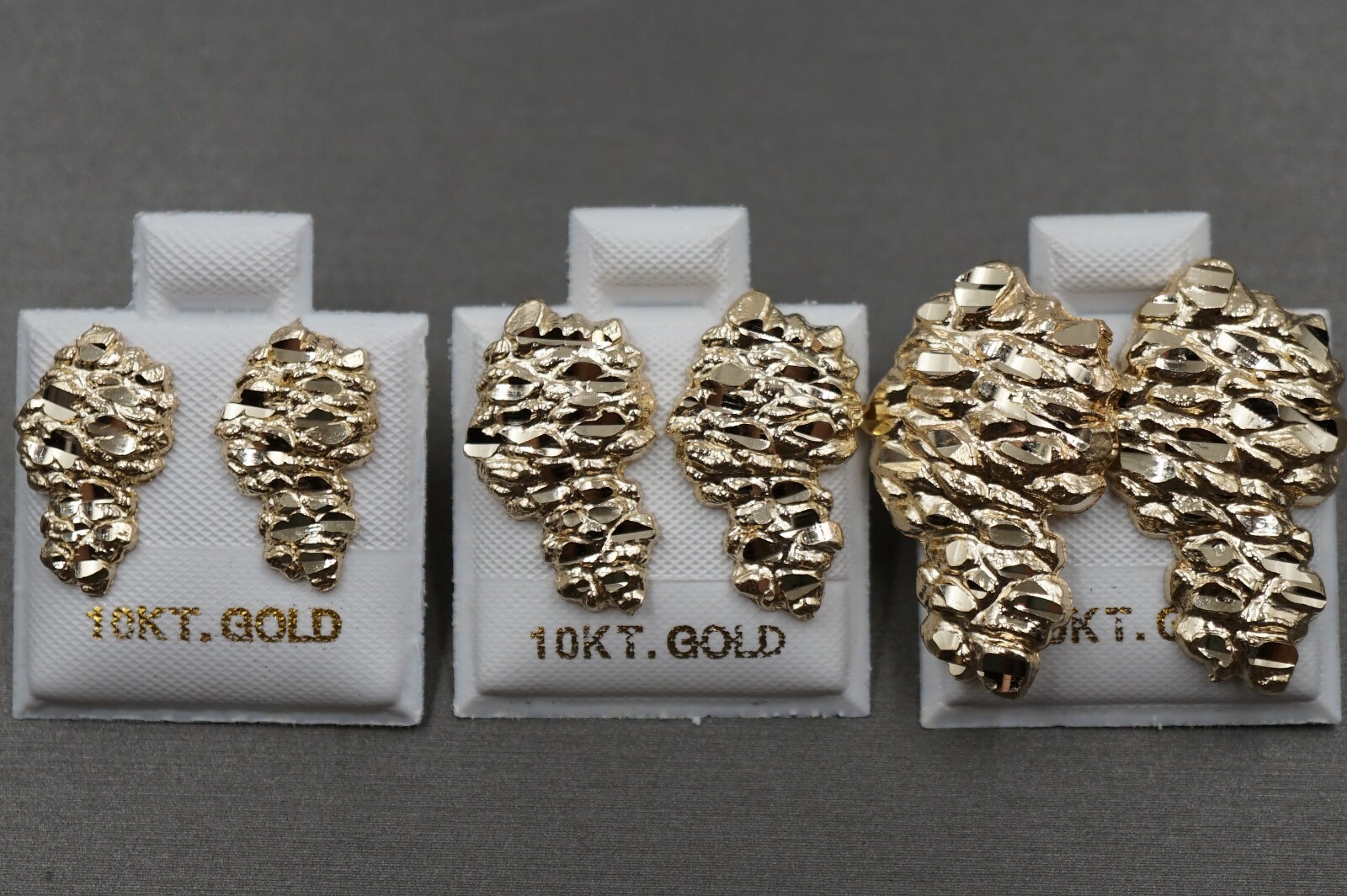 10K Solid Yellow Gold Diamond Cut Nugget Men Women Kid Stud Earrings. 3 Sizes
