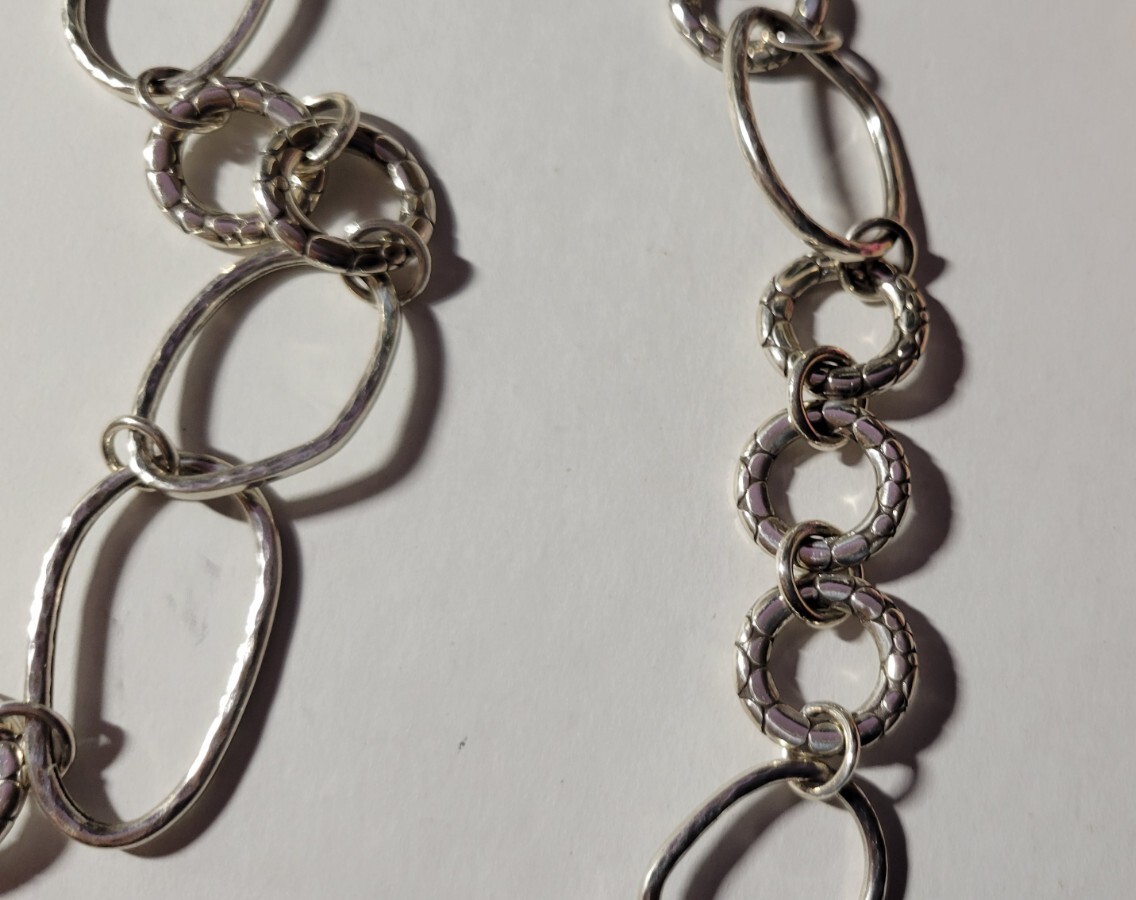 Brighton PEBBLE LINK Silver Open Oval Round Link Long Necklace, NWOT, w/Tin