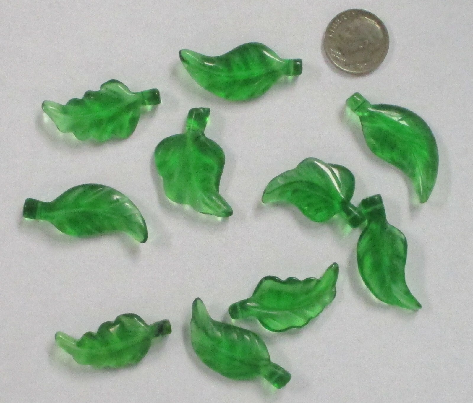 Green Glass Leaf Beads (10pcs) – Assorted Shapes