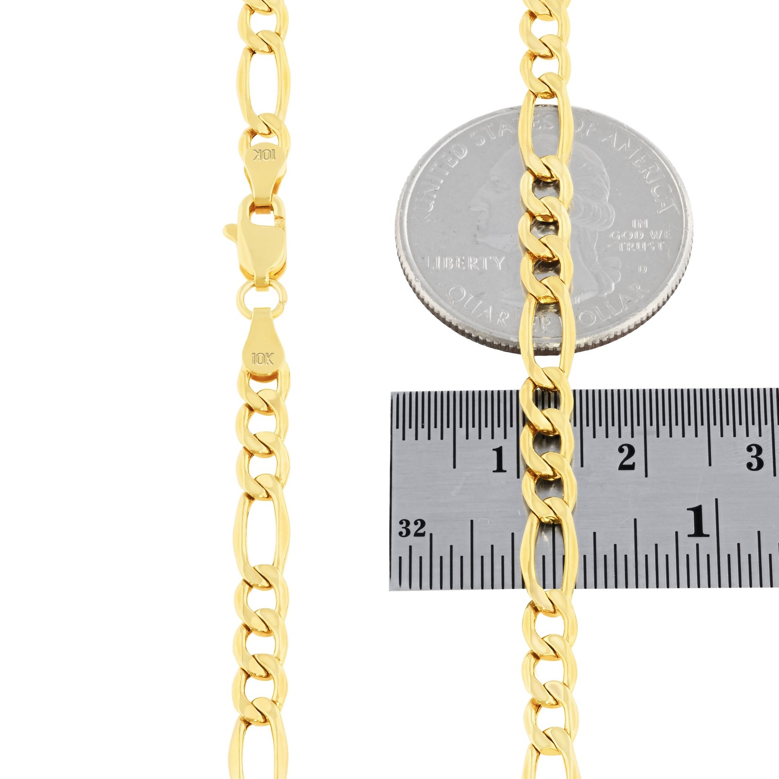 10K Yellow Gold 4.5mm Figaro Chain Italian Link Necklace Men Women 16″-30″
