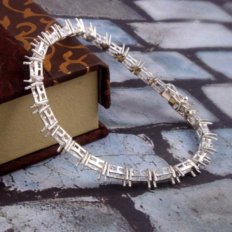 Semi Mount Bracelet 4×6 mm Octagon Sterling Silver Semi Mount Bracelet 7.5 Inch