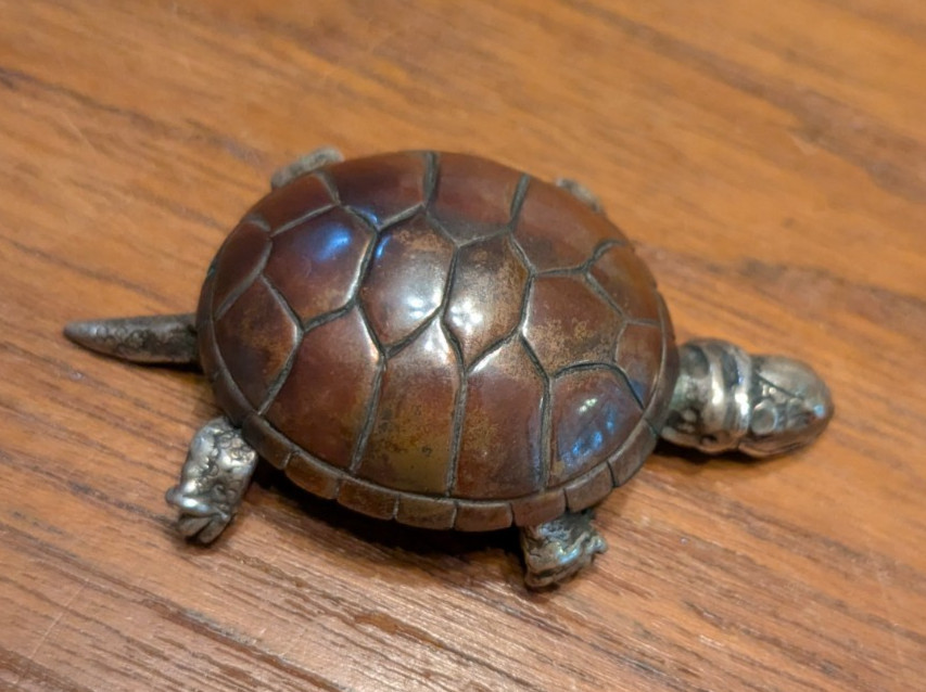 Robert Bob Burkett Shibuichi Sterling Articulated Tortoise Turtle Pendant
