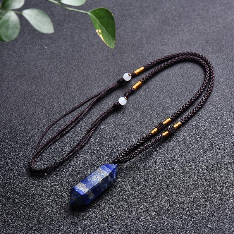 Natural Lapis Lazuli Pendant Hexagonal Stone Amulet Healing Unisex Necklace Gift