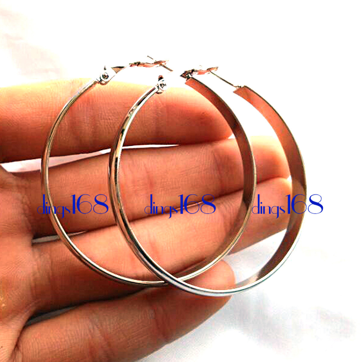18K White Gold Filled Classic 50MM/1.97″ Large 5mm wide Flat Hoop Earrings H191