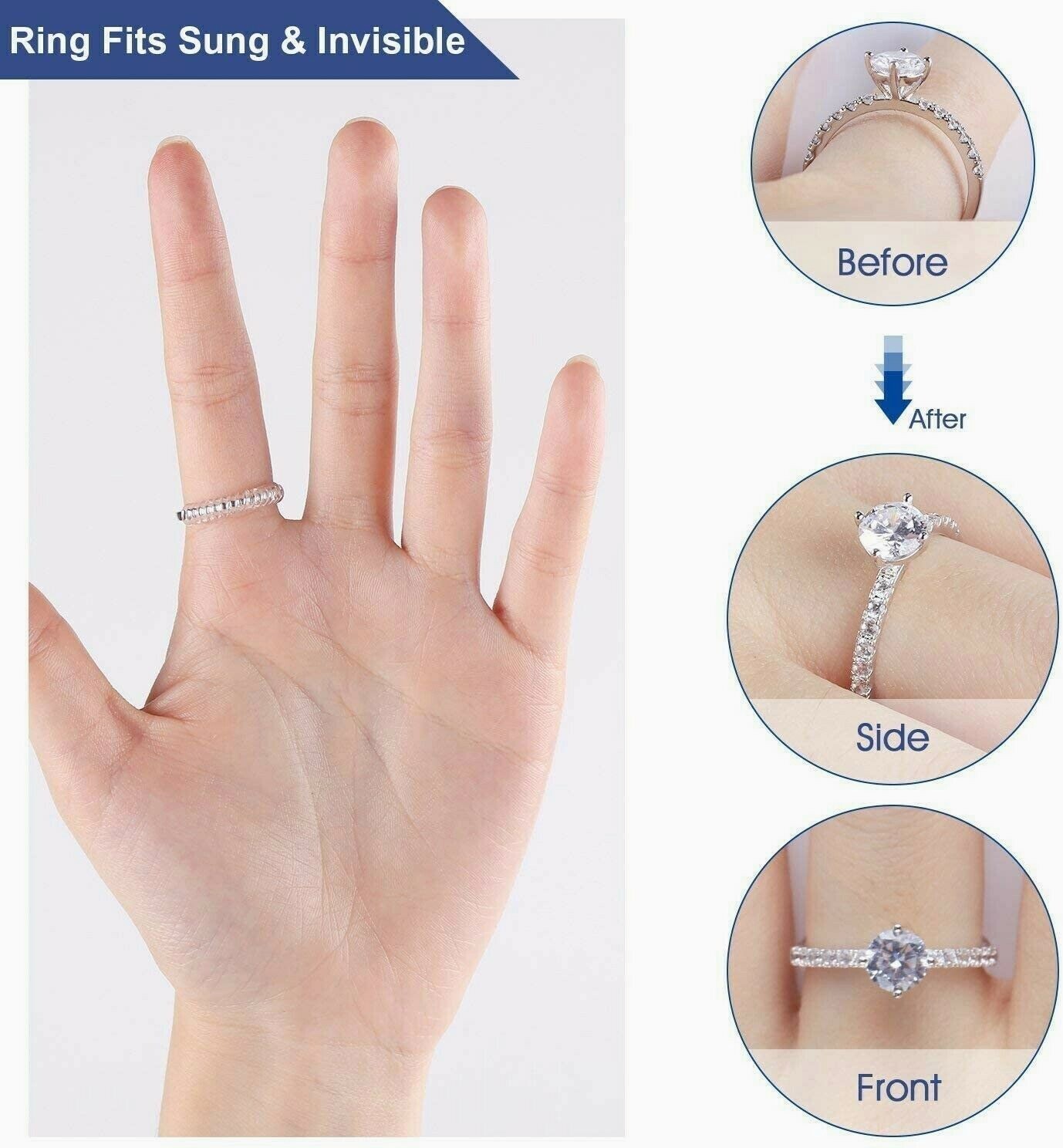 16Pcs Clear Ring Sizer Jewelry Ring Size Adjuster Invisible Fit Reducer Guard US