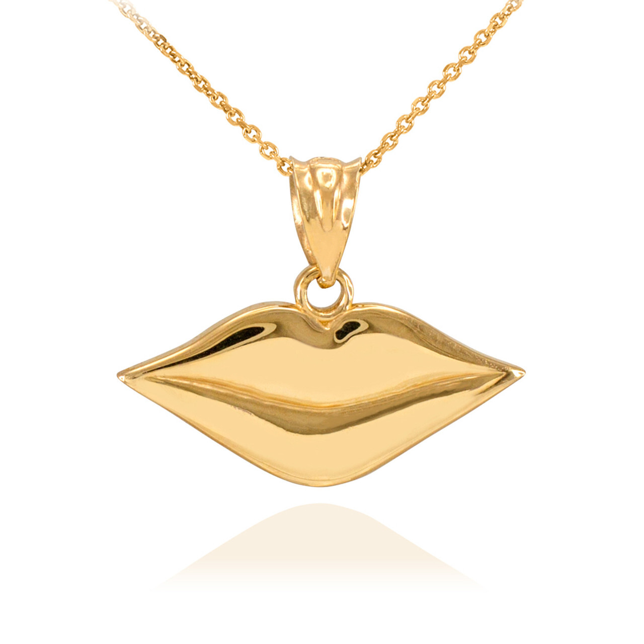Solid Gold Polished Lips Charm Necklace (Available in Yellow/Rose/White Gold)