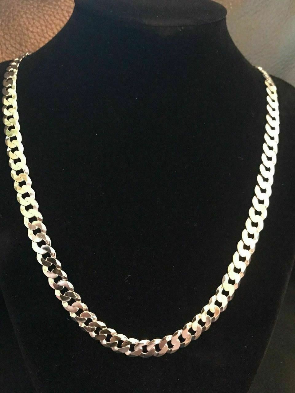 Men’s Flat Miami Cuban Link Chain Solid 925 Sterling Silver 8mm Thick Italy Made