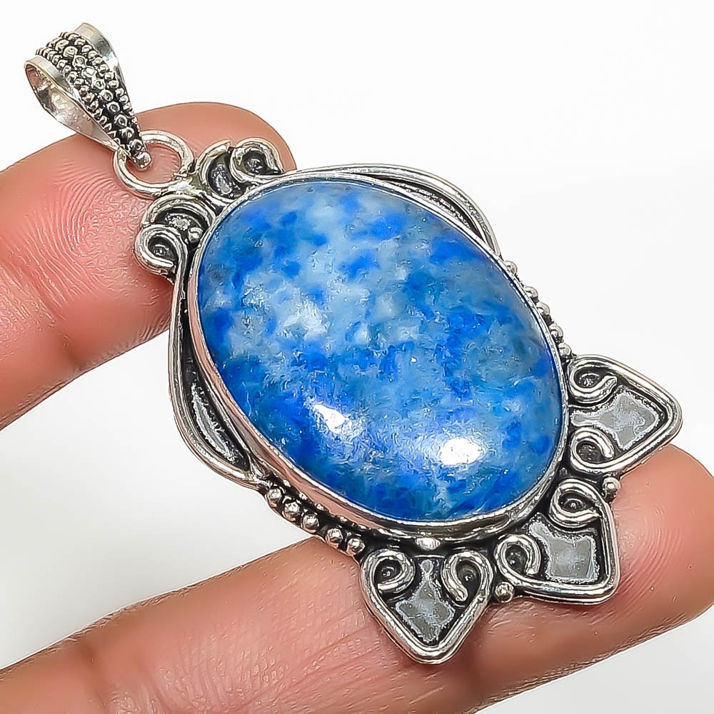 Natural Lazulite Gemstone 925 Silver Plated Pendant 2.34″ TP7785-364