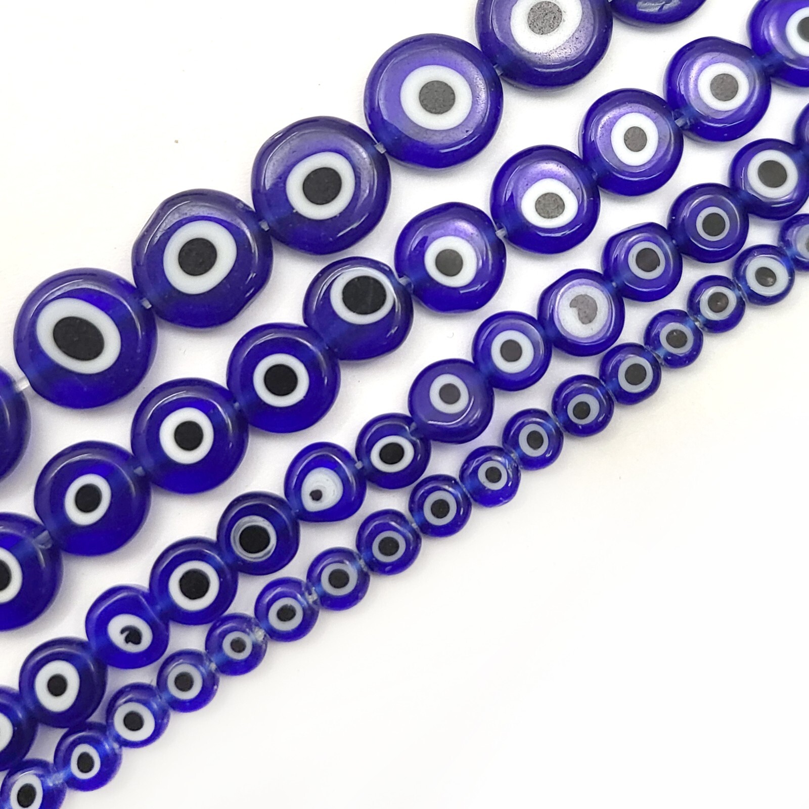 Blue Evil Eye Glass Coin Disc Bead Flat Round Saucer 4mm 6mm 8mm 10mm 12mm 15″