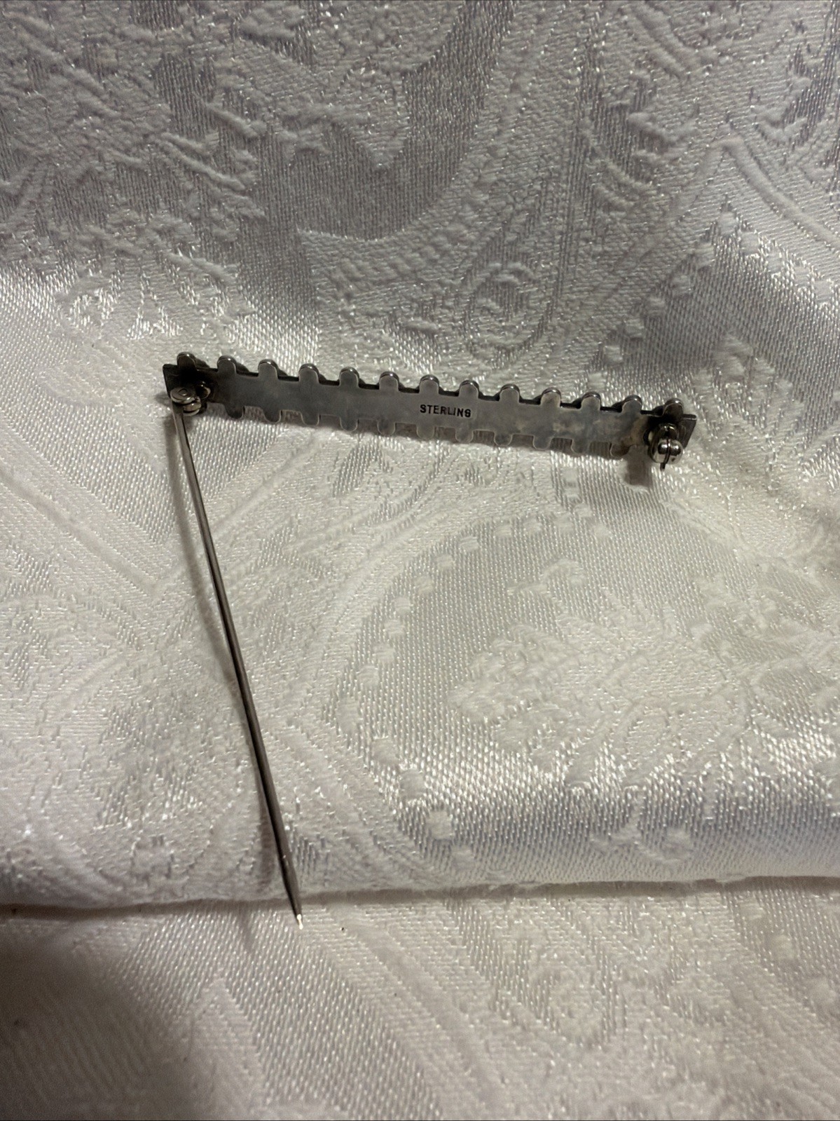 Vintage Native American Zuni Sterling Silver Turquoise Row Bar Pin Brooch