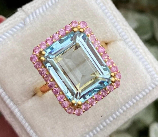 2.50Ct Emerald Cut Lab-Created Aquamarine Engagement Ring 14K Yellow Gold Plated