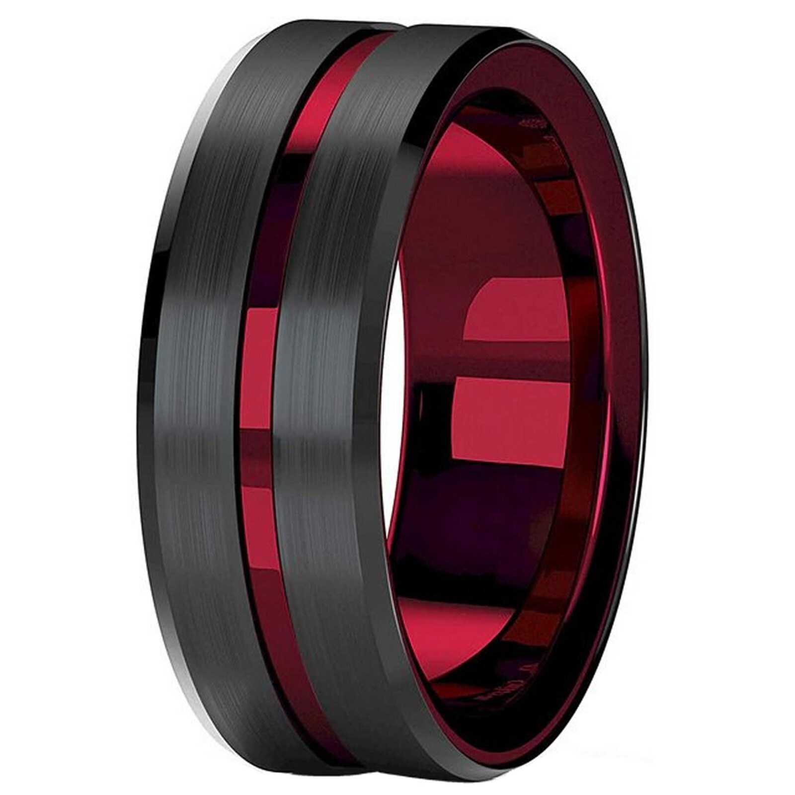 Sinister Rocker Ring Black Red Genderless Stainless Steel Gothic Vampire Band