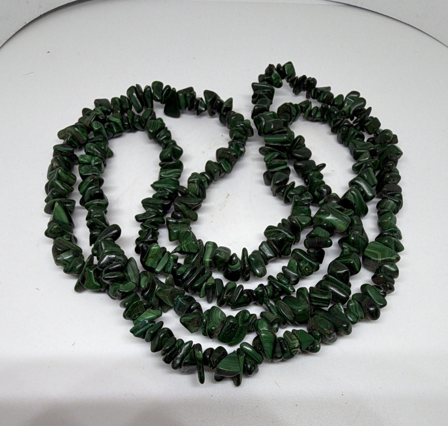Green Stone Chip Bead Necklace Strand Beaded Ball/Bead Chain, Undated