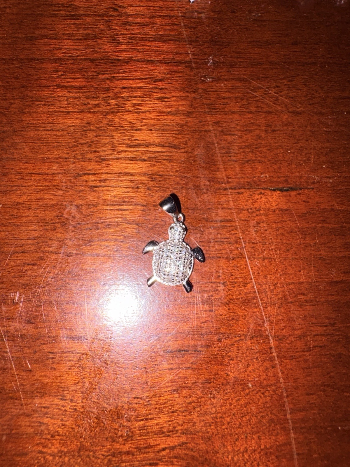 Turtle Charm Pendant Silver Metal Pavé Clear Crystal Round Stones Animal Theme