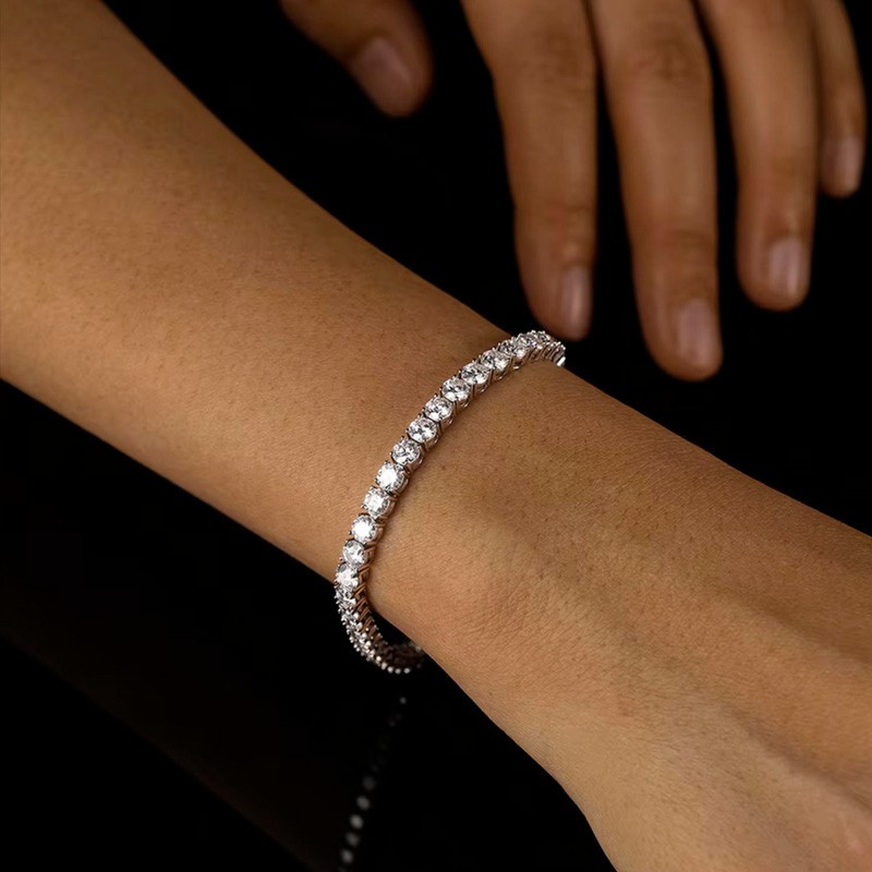 2.5-6.5mm Round Moissanite Tennis Bracelet Women Men 925 Sterling Silver Chain