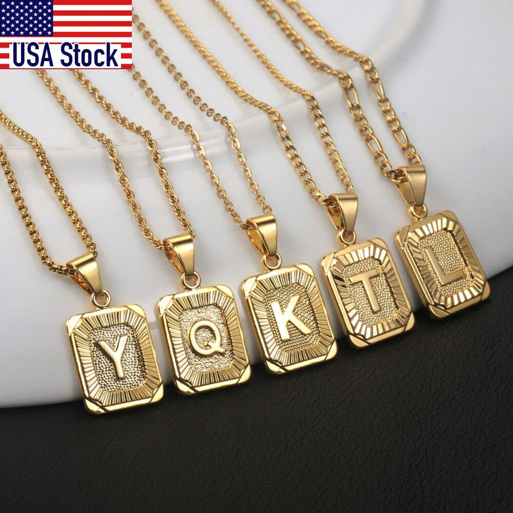 Trendy Gold Color A-Z Letters Pendant Necklace for Women Men Name Choker Stainle
