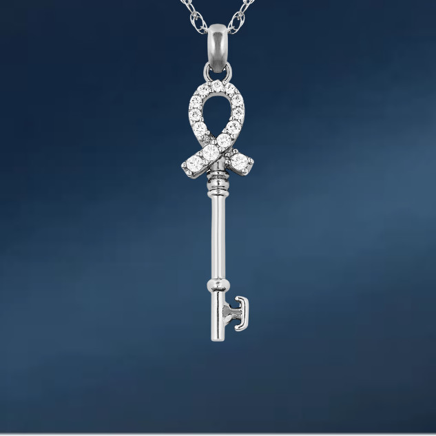 14k Yellow & white Gold Fancy Key Pendant For Women Jewelry