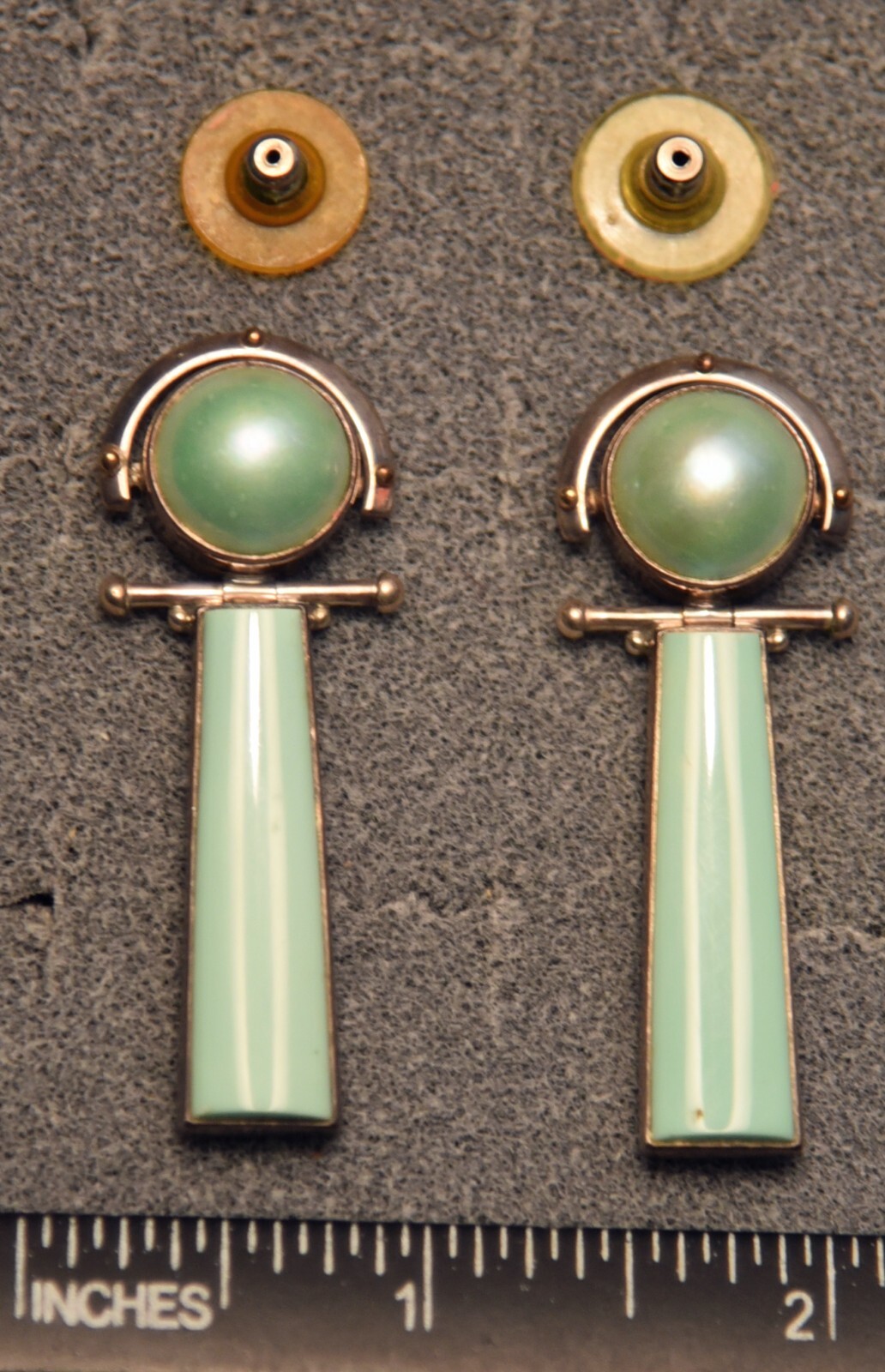 925 Sterling Silver Dangle Stud Earrings with unknown Green stones by Kim Cevora