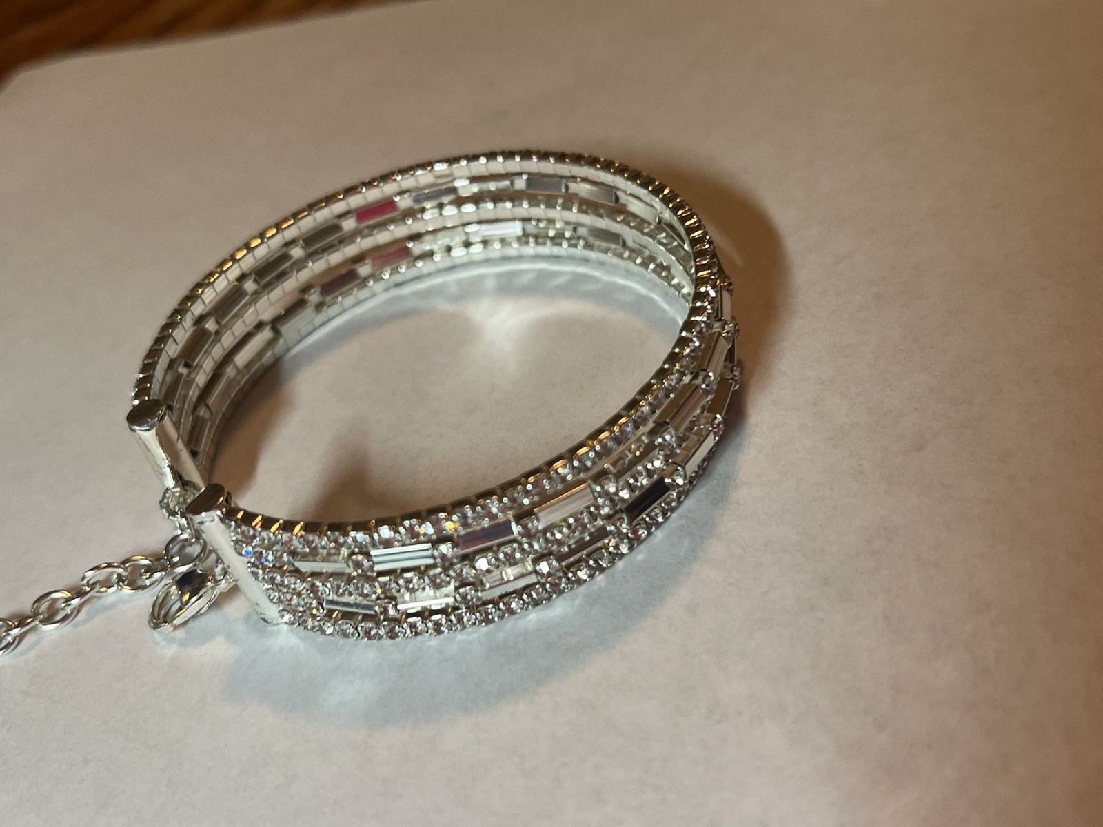 Fashion Multi-Row Rhinestone Baguette and Round Crystal Silver-Tone Bracelet