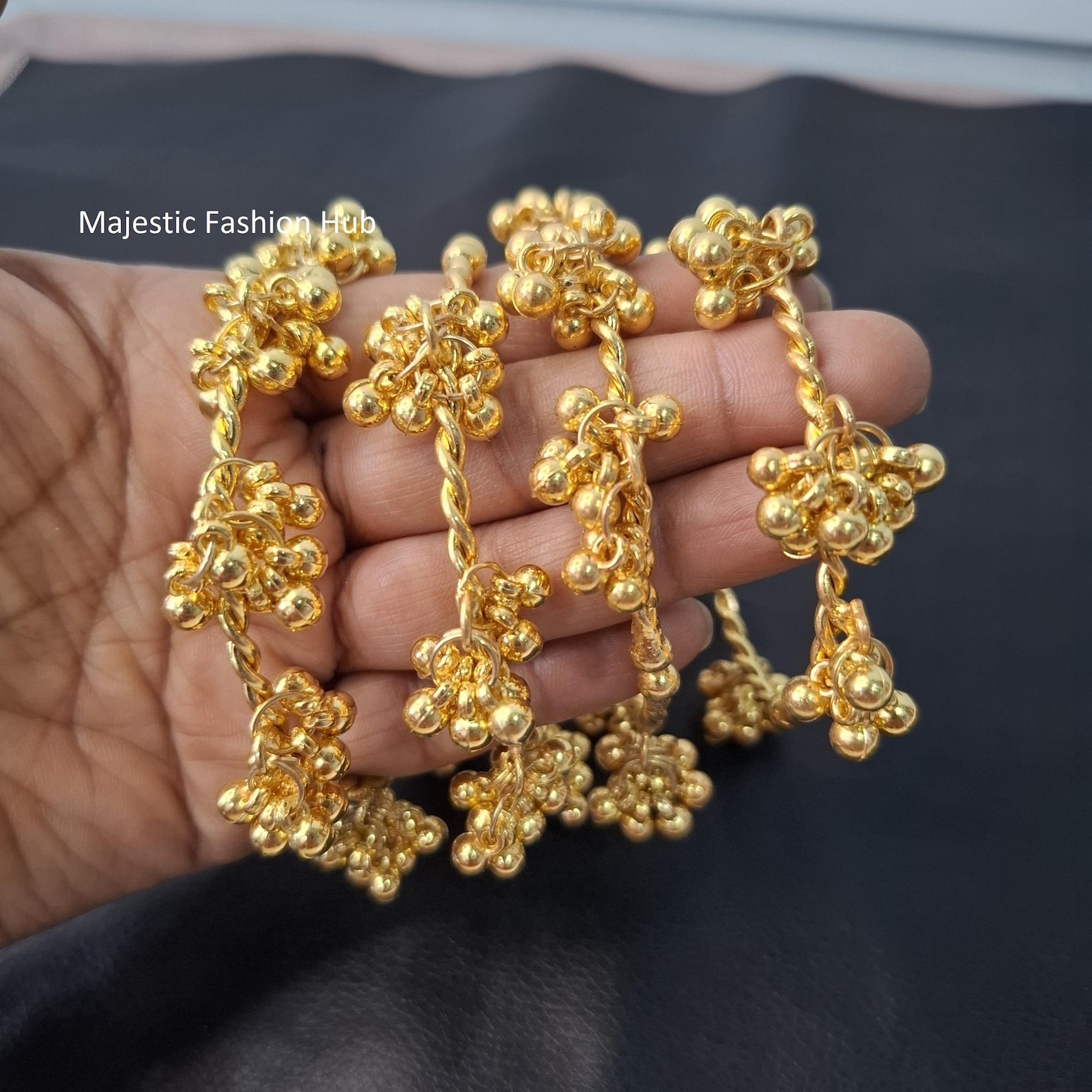 Traditional Ghungroo Bangle Oxidized Golden Adjustable Antique Bangle (4Pcs)