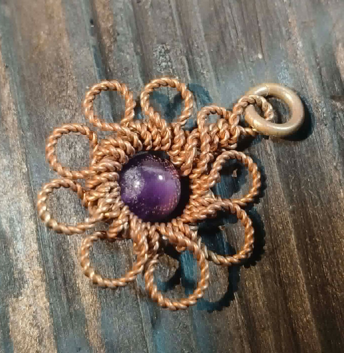 Flower Copper Pendant Daisy Mandala Amethyst Energy Lucky Jewelry #PM9