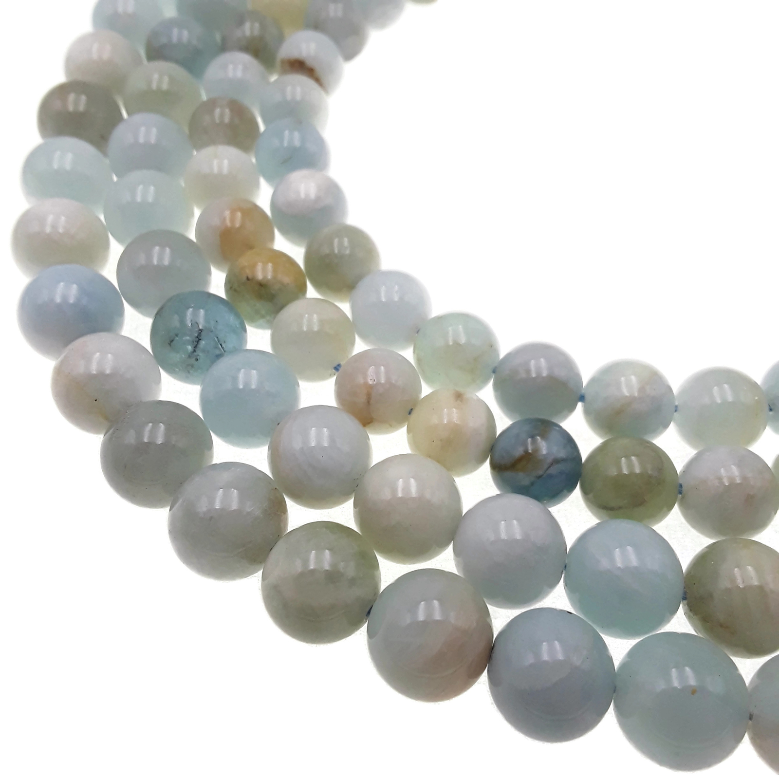 Multi Blue Aquamarine Smooth Round Beads 6mm 8mm 9mm 10mm 11mm 15.5″ Strand