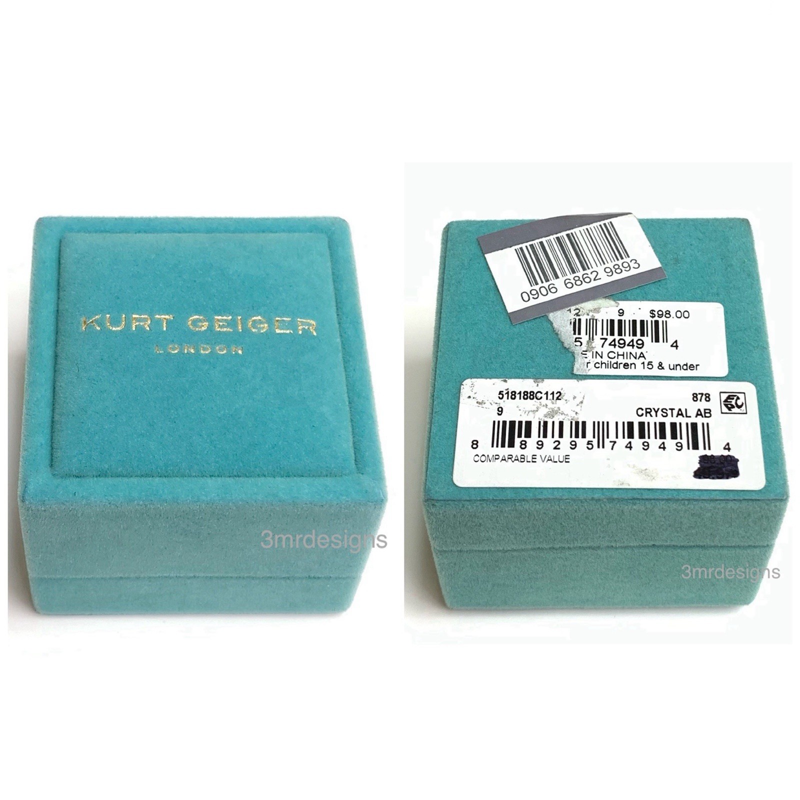 NIB KURT GEIGER EAGLE HEAD Antique Gold Tone Iridescent Crystal Ring-Sz.9
