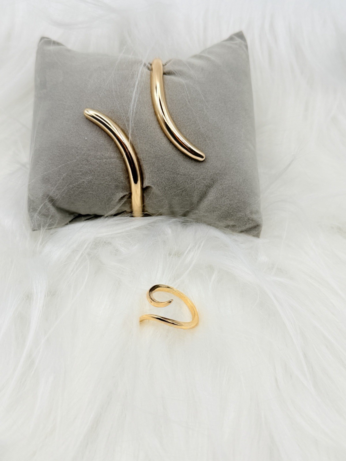 Gold Tone Metal Asymmetrical Cuff Earrings for Auricle