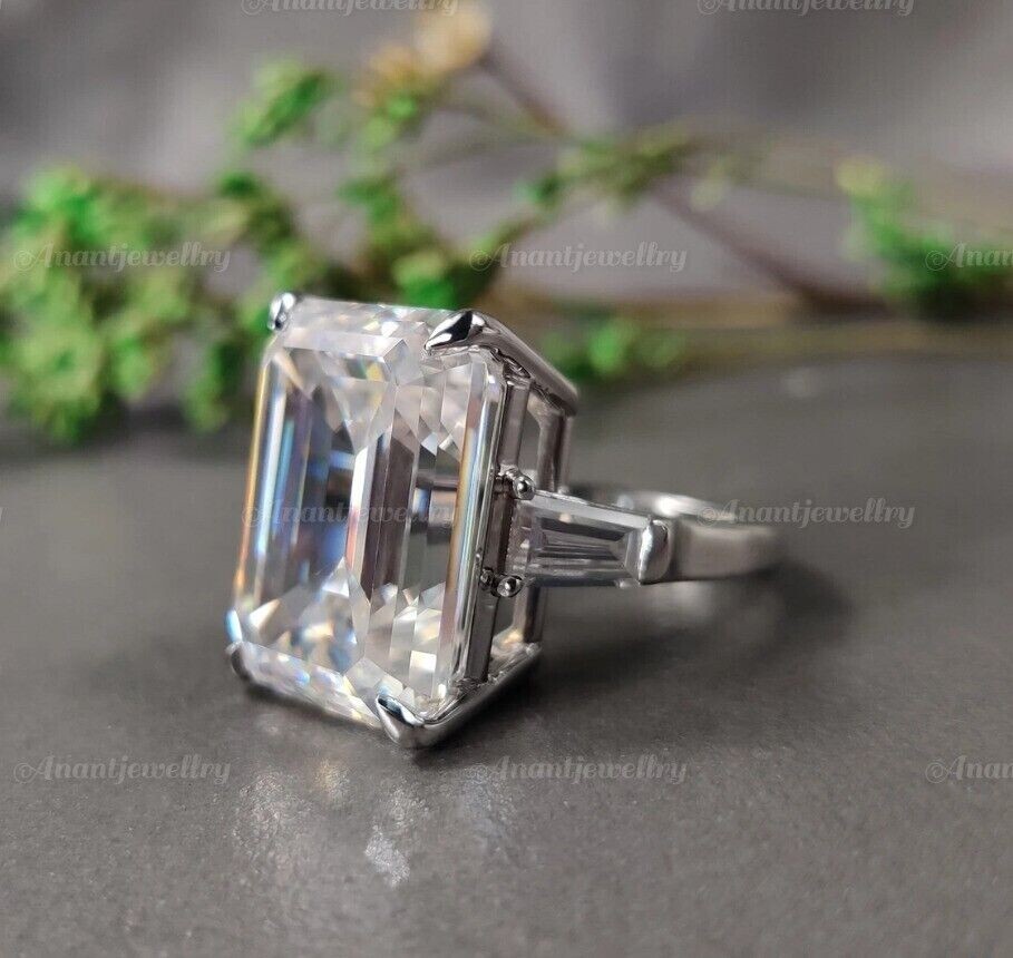 2Ct Emerald Cut Lab Created Diamond Engagement Ring 14K White Gold Plated