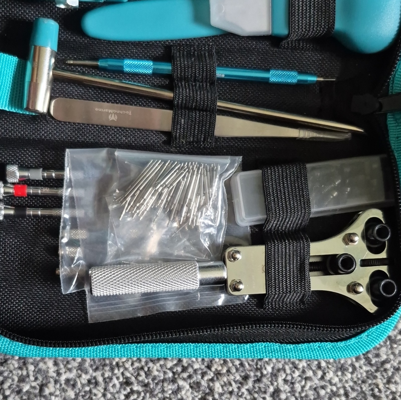 TechnoMarine Watch Travel Tool Kit Repair Kit w/ Blue Zip Case