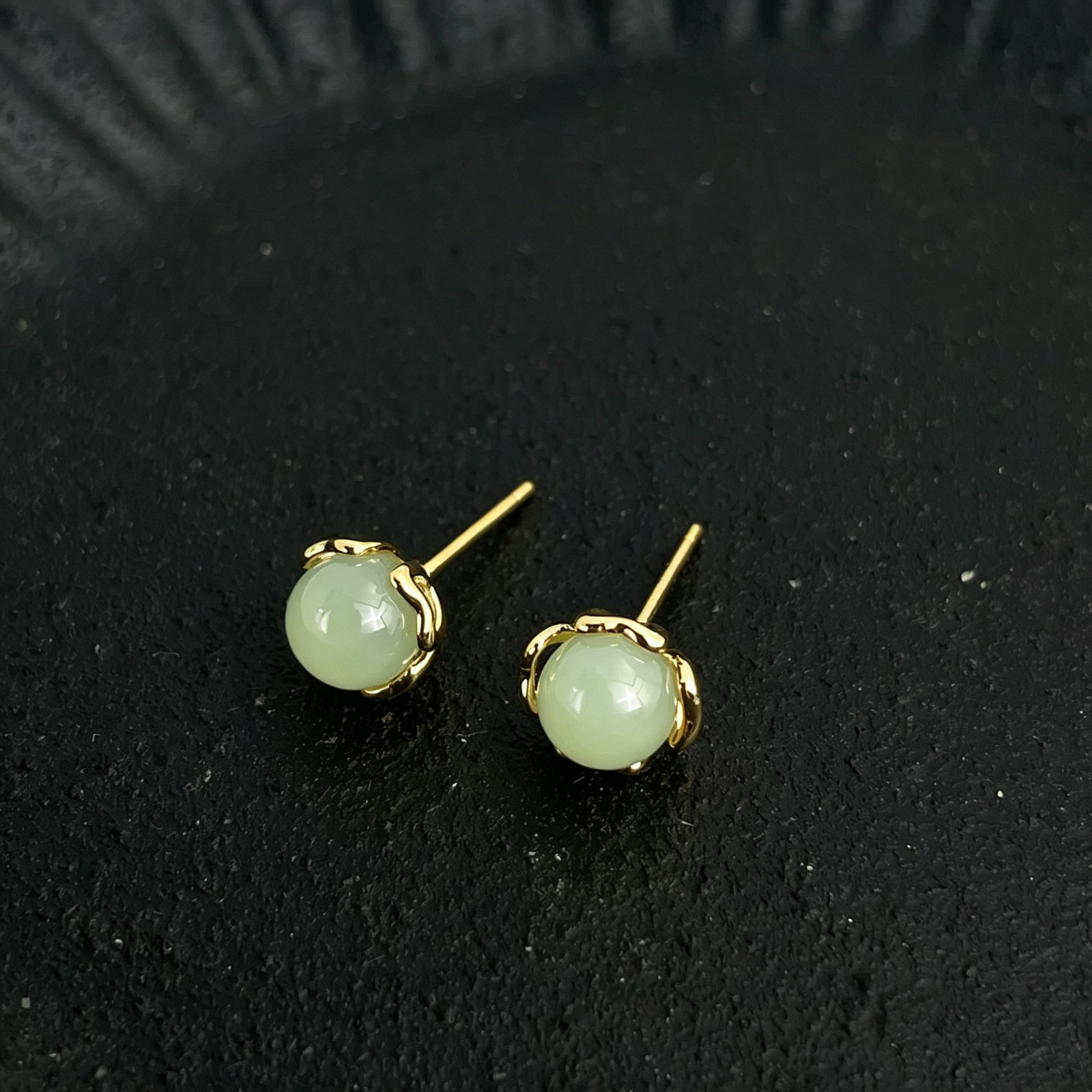 Hetian Jade Stud Earrings | S999 Sterling Silver Posts Dainty Luck Jewelry Gifts