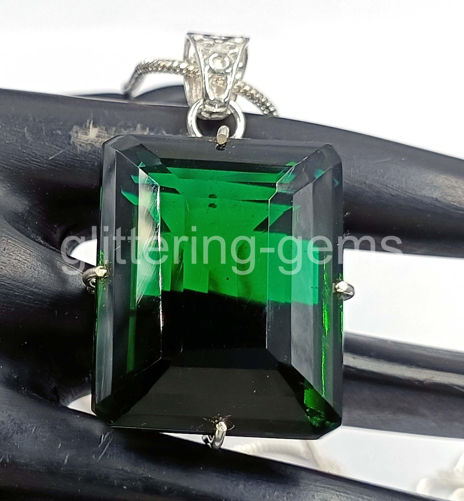 IGL Certified 94 Ct Natural Emerald Shape Gem Pendant 925 Sterling Silver 5DOI