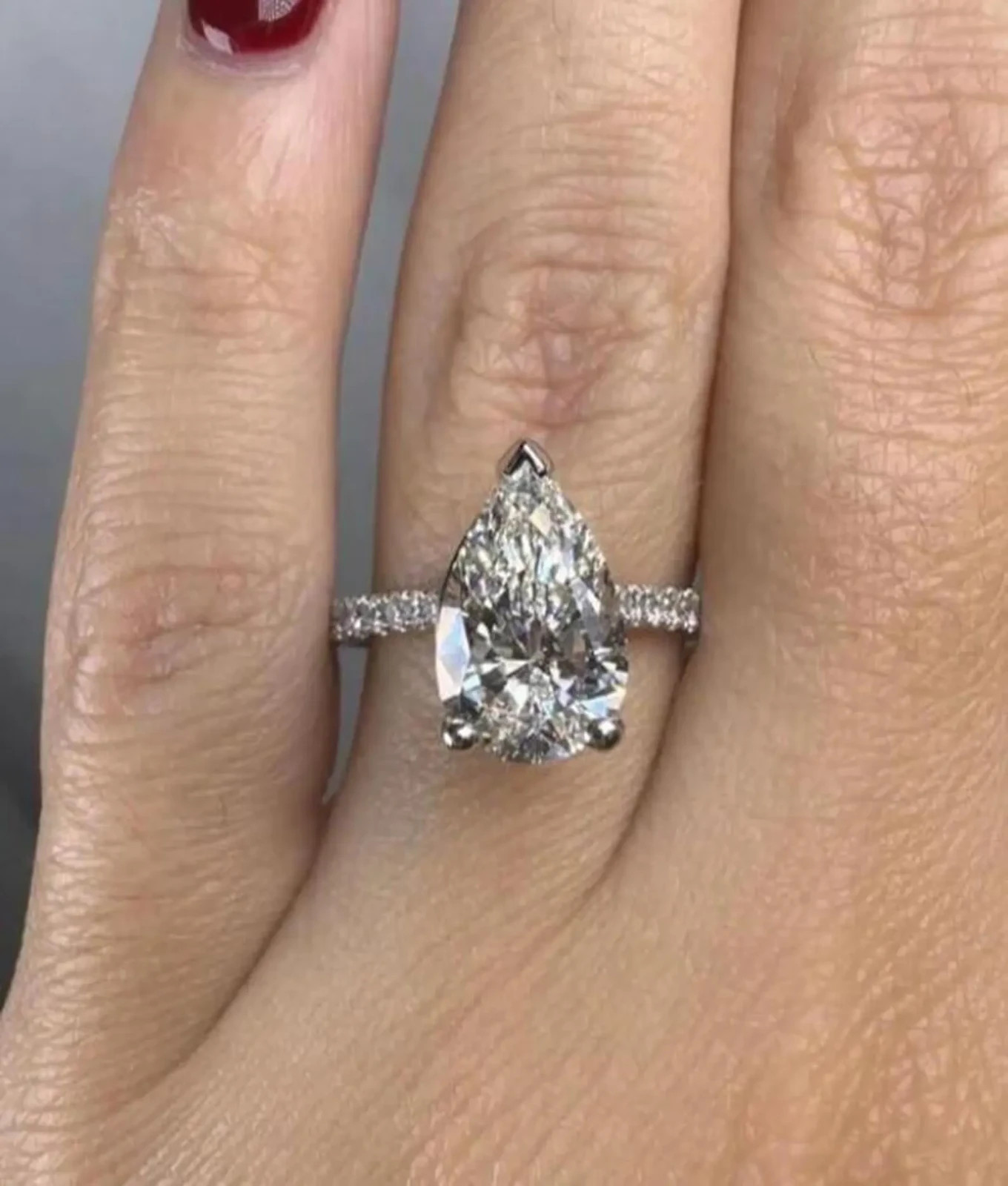 5Ct GRA Certified Pear Cut Moissanite Solitaire Engagement Ring 14k Gold Plated