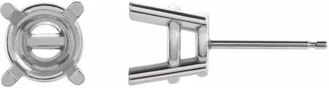 18K Gold Platinum or Silver Unset 12 mm Round 4-Prong Earring Mounting
