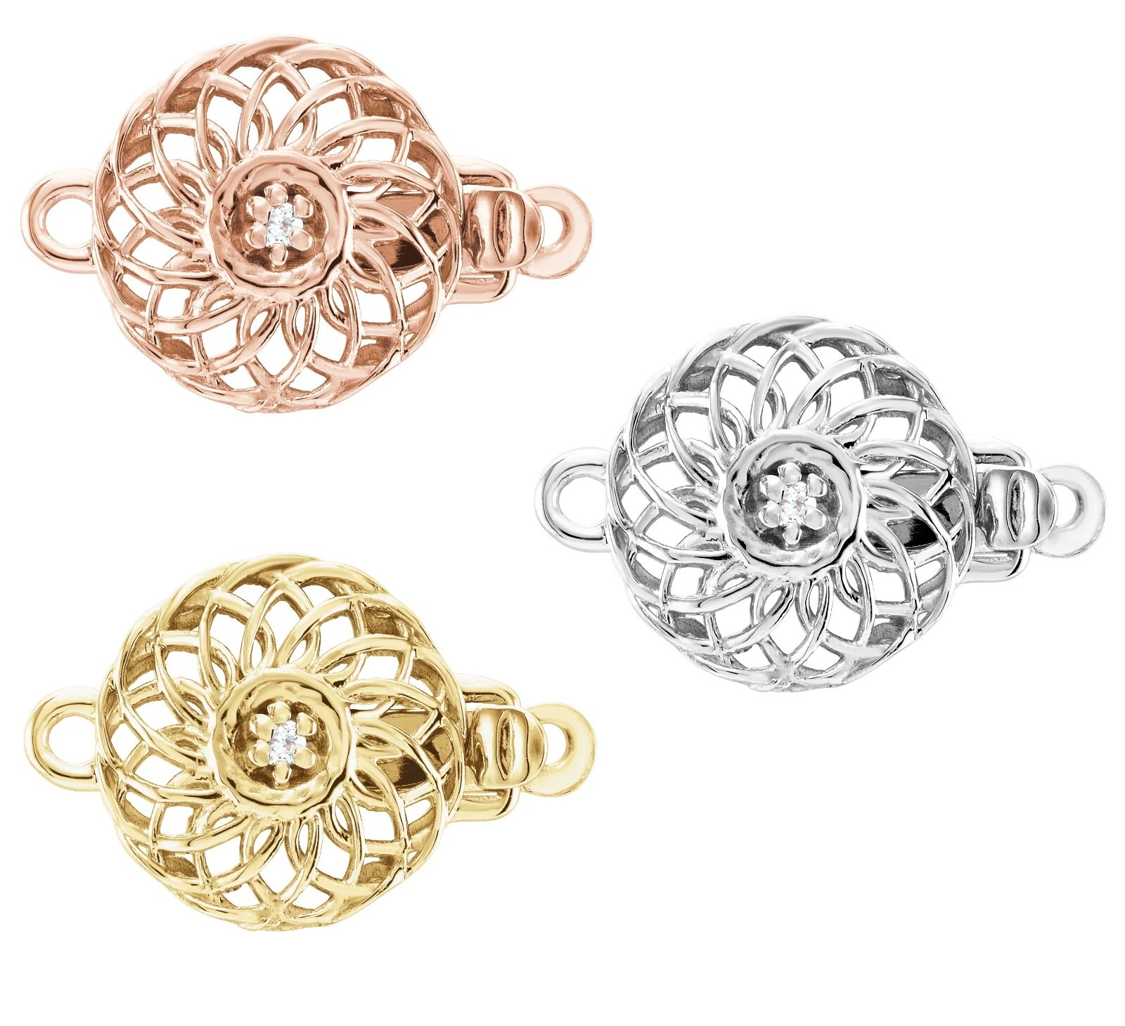 14K Rose, White, Yellow Gold .02 CT Diamond Accented Filigree Pearl Clasp Strand