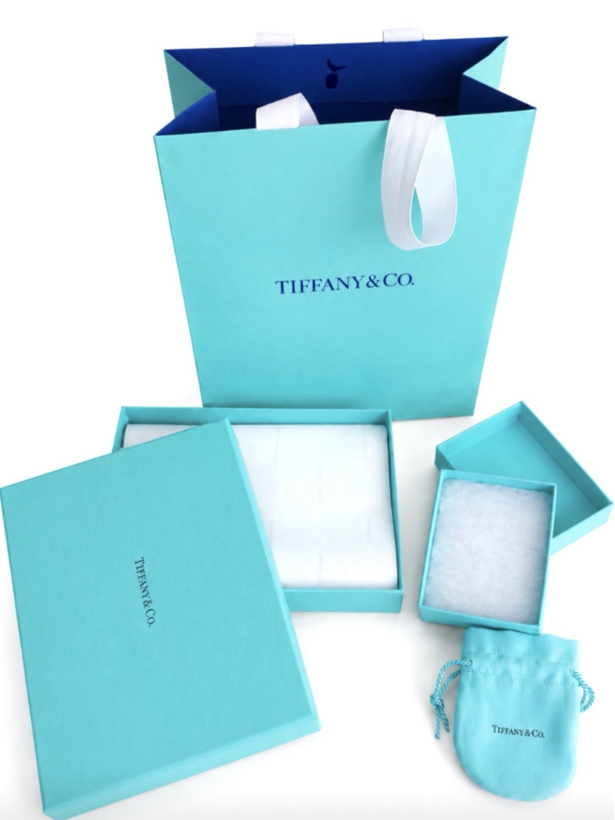 Tiffany & Co Packaging Set Shopping Bag 2 Gift Boxes and Pouch Authentic NEW