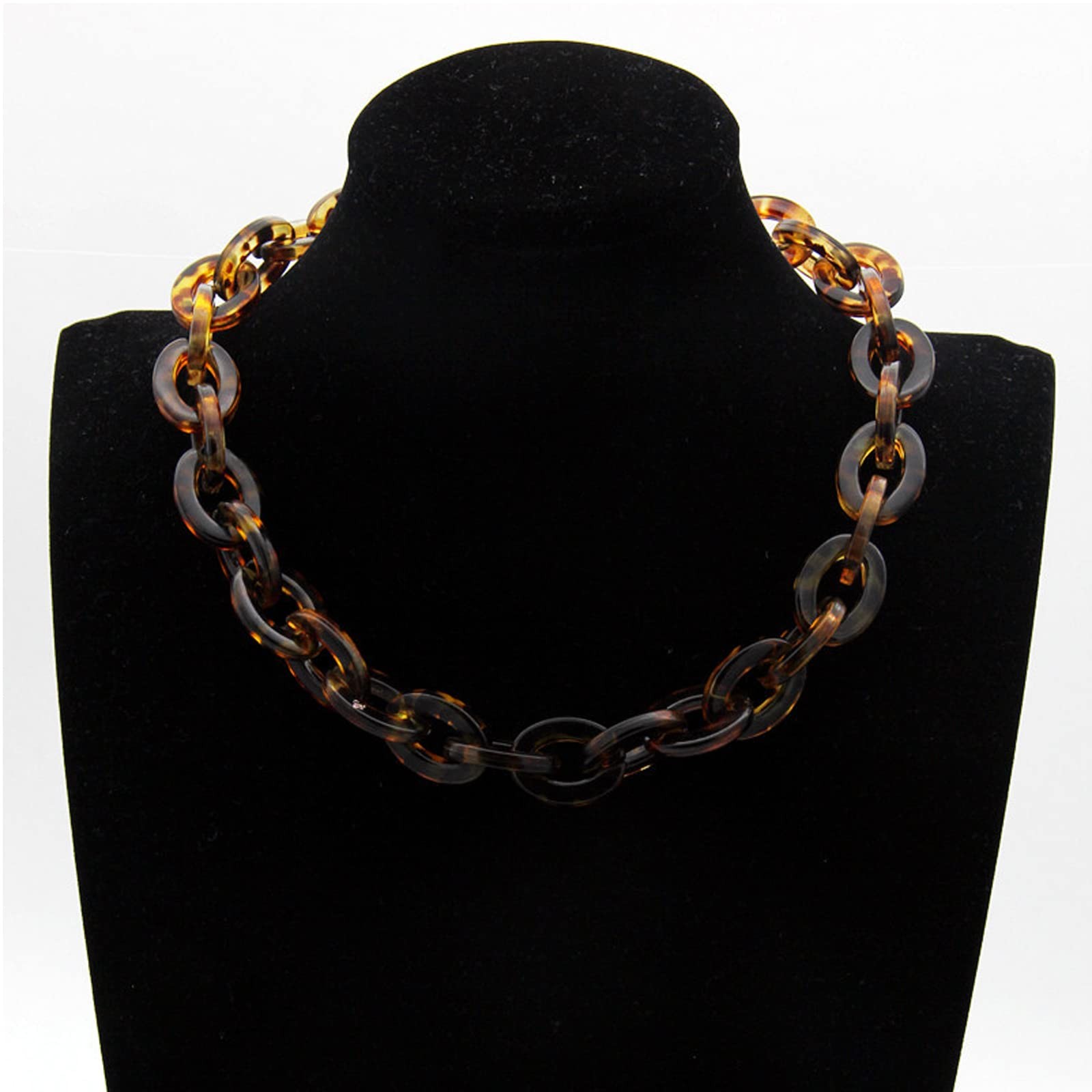 Bohemian Tortoise Shell Acrylic Resin Colorful Chunky Link Chain Necklace Leo…
