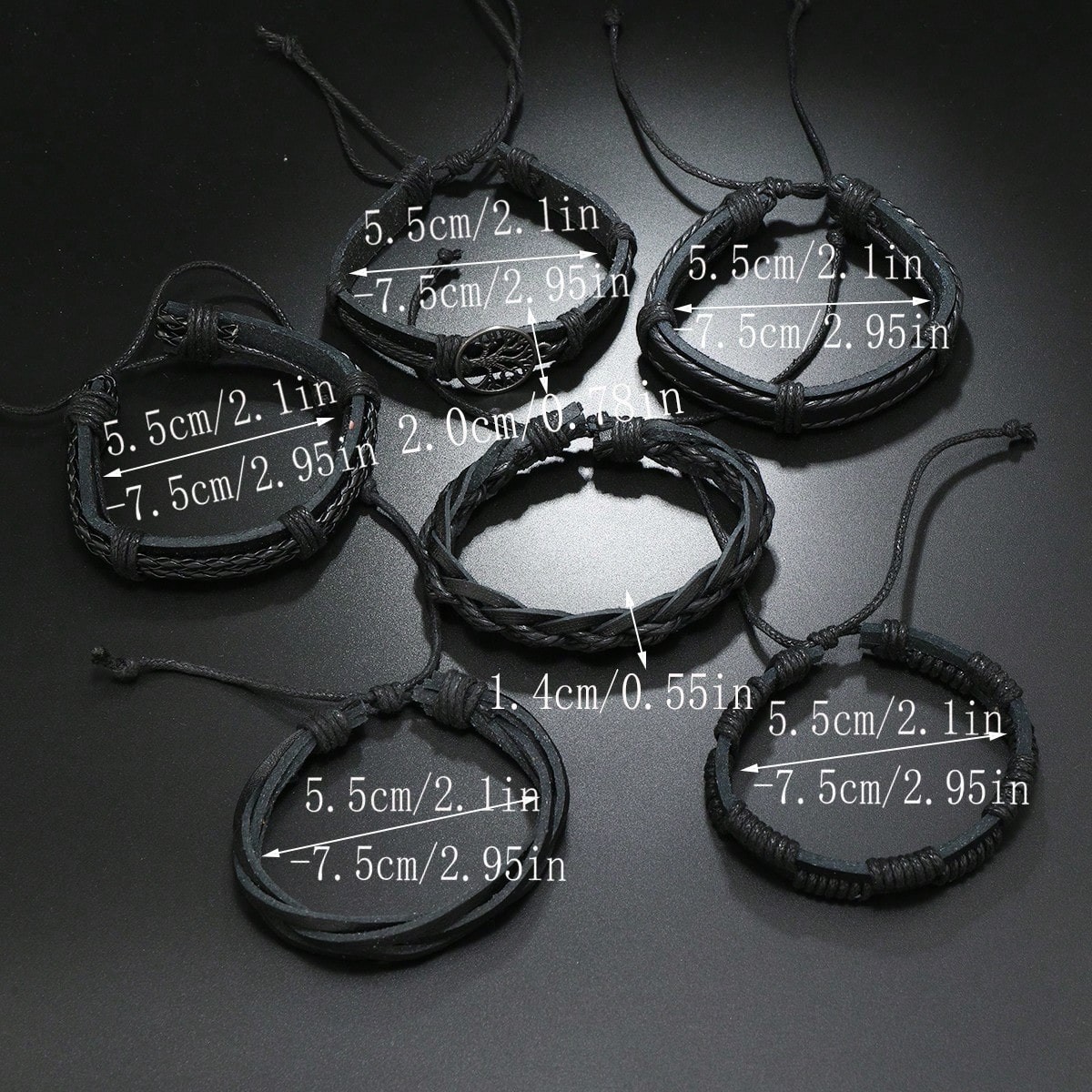 6PCS Men Women Braided Leather Rope Bracelet Set Wristband Bangle Tribal USA NEW