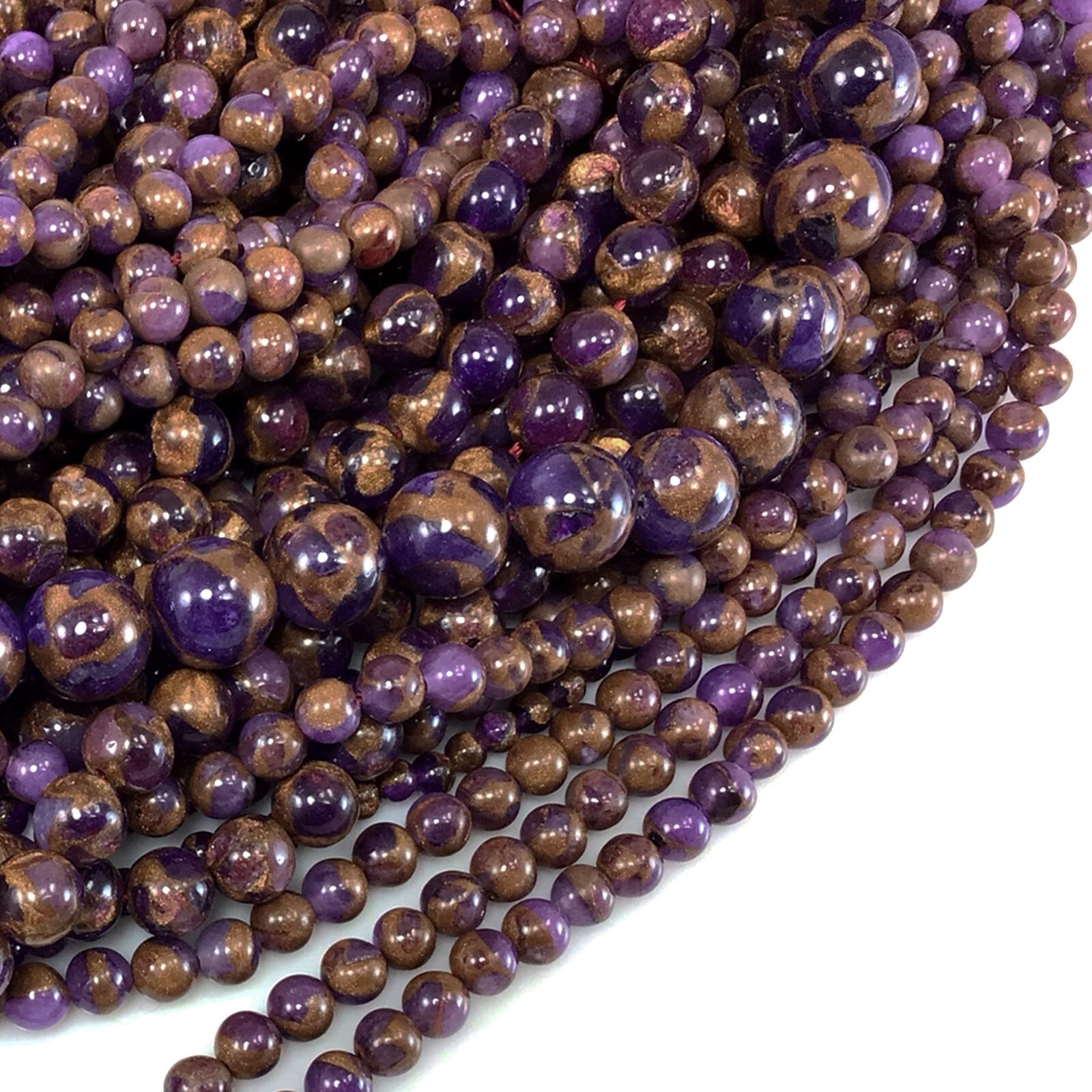 Purple copper Impression Cloisonne Variscite Jasper Round Bead 15″ 4 6 8 10 12