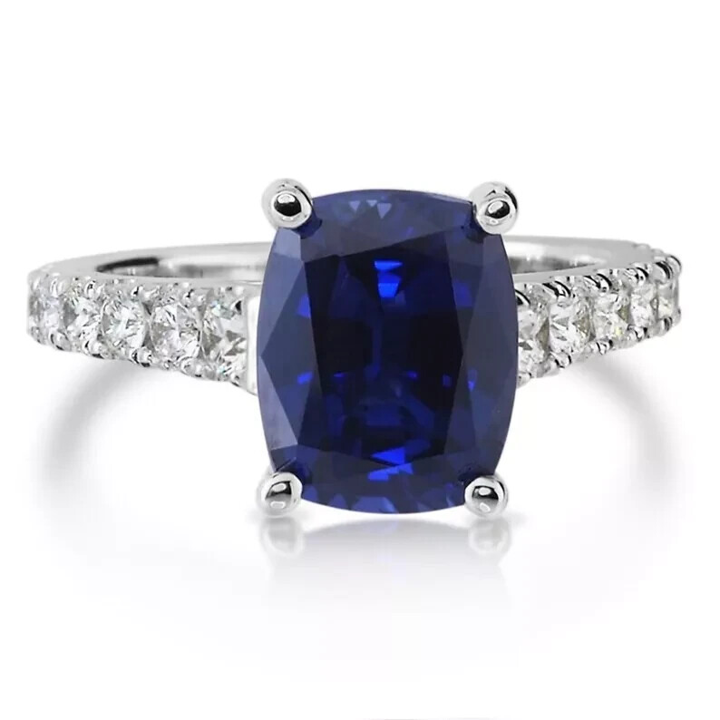 4.40Ct Cushion Natural Sapphire Diamond Bridal Engagement Ring 950 Platinum 6 7