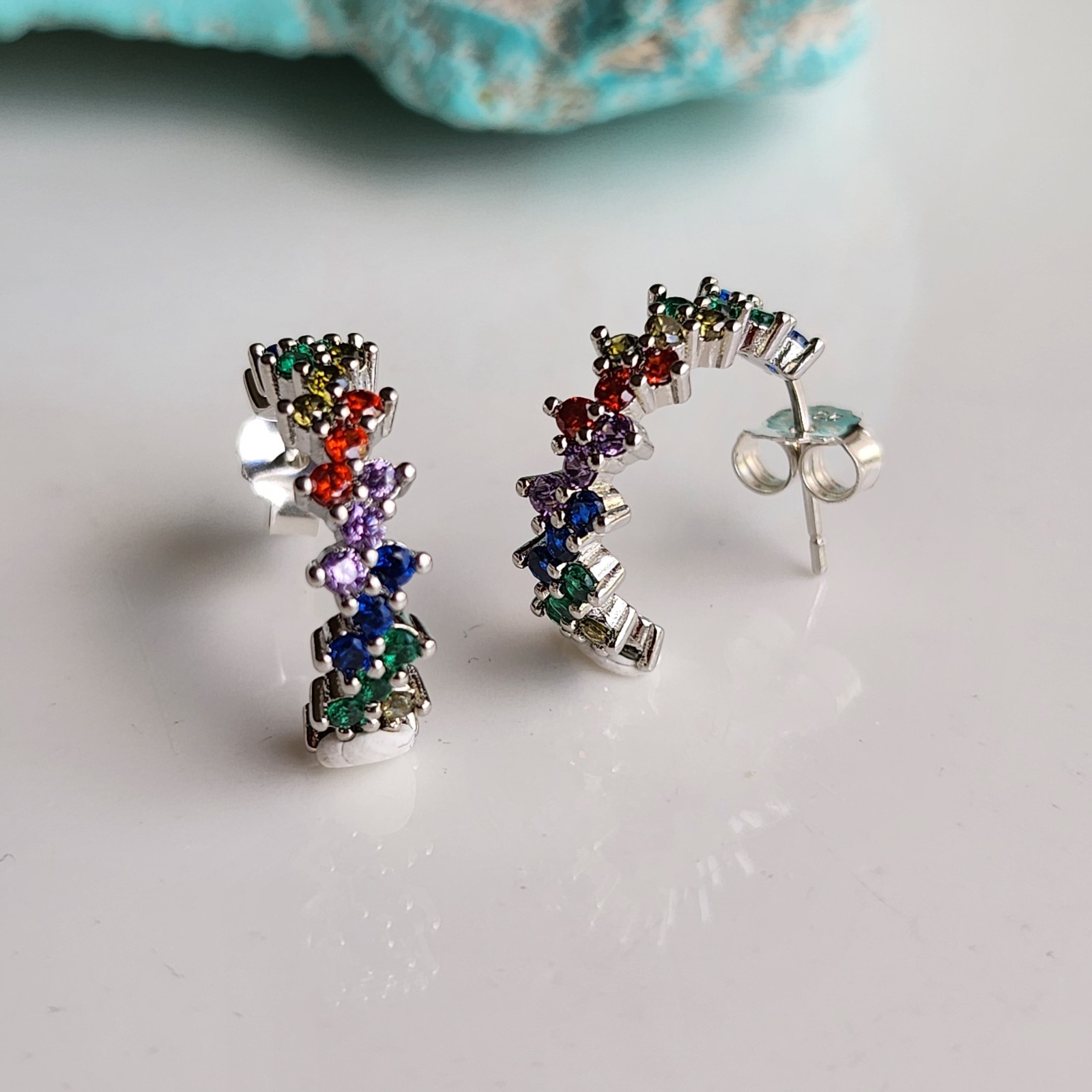 Multi Color Sapphire Round Open Hoop 17mm Earrings Gemstone 925 Sterling Silver