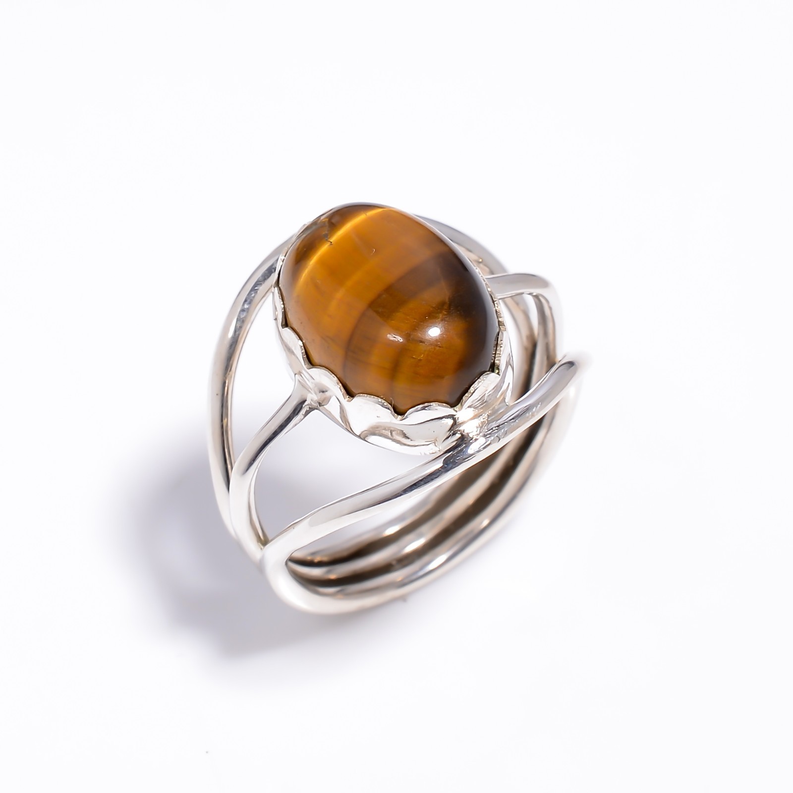 Tiger Eye Gemstone 925 Silver Handmade Statement Ring Jewelry