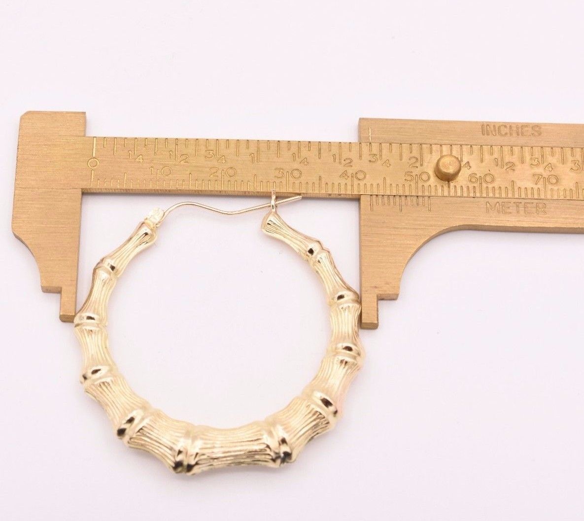 1 3/4″ Graduated Large Diamond Cut Bamboo Hoop Earrings Real 10K Yellow Gold