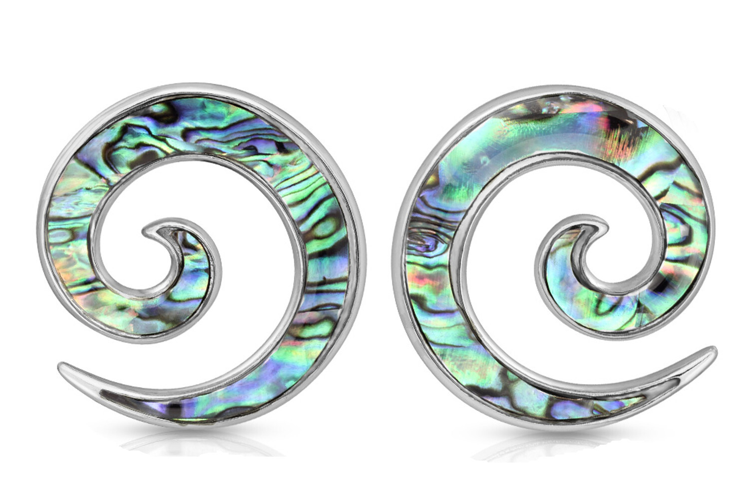 Pair 0g or 2g Steel Blue Green Abalone Ear Spirals Tapers Plugs Gauges 8mm 6mm