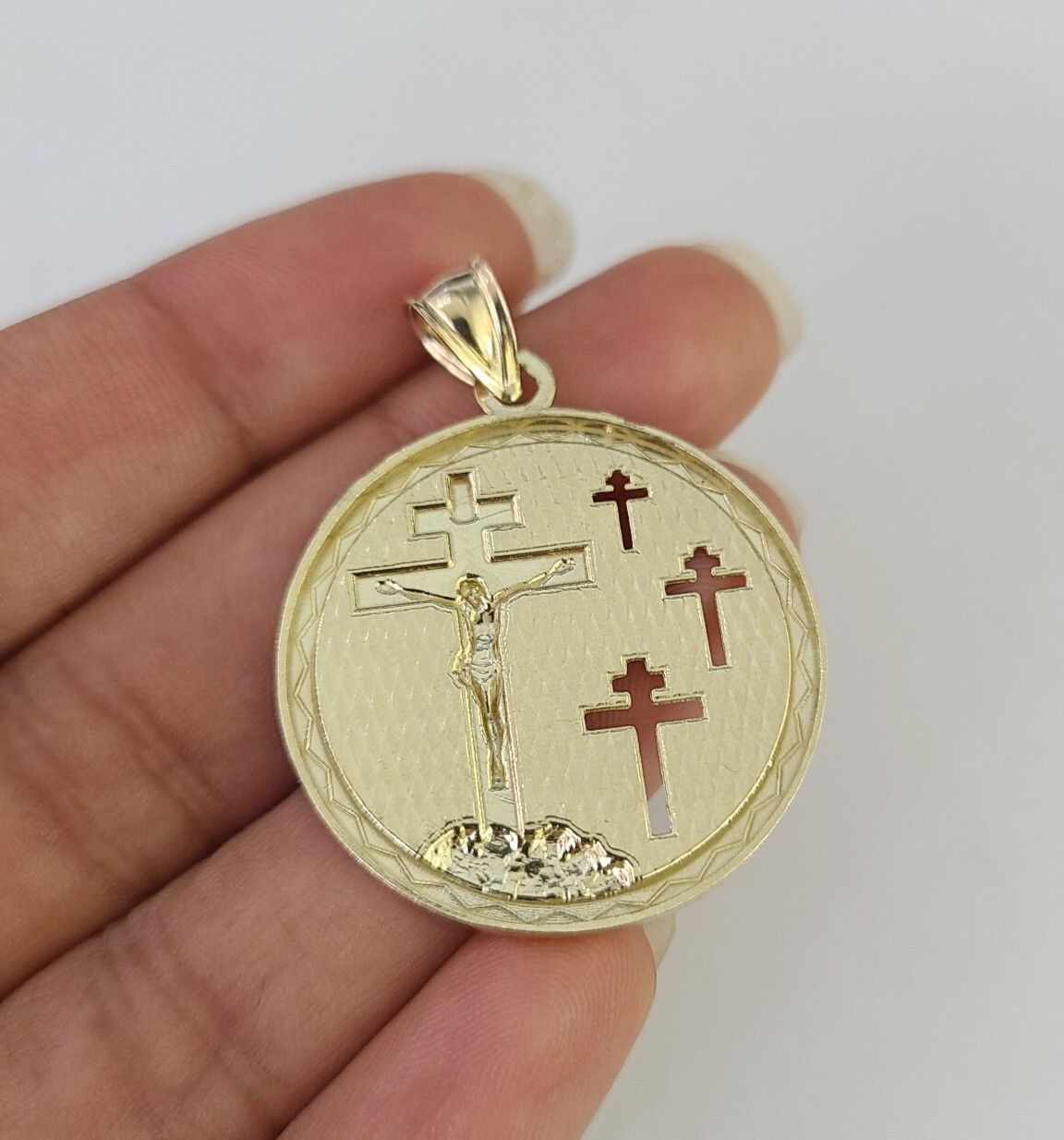 REAL 10k Jesus Medallion Cross Charm Rope Chain Pendant 4mm Necklace Set 18″-28″