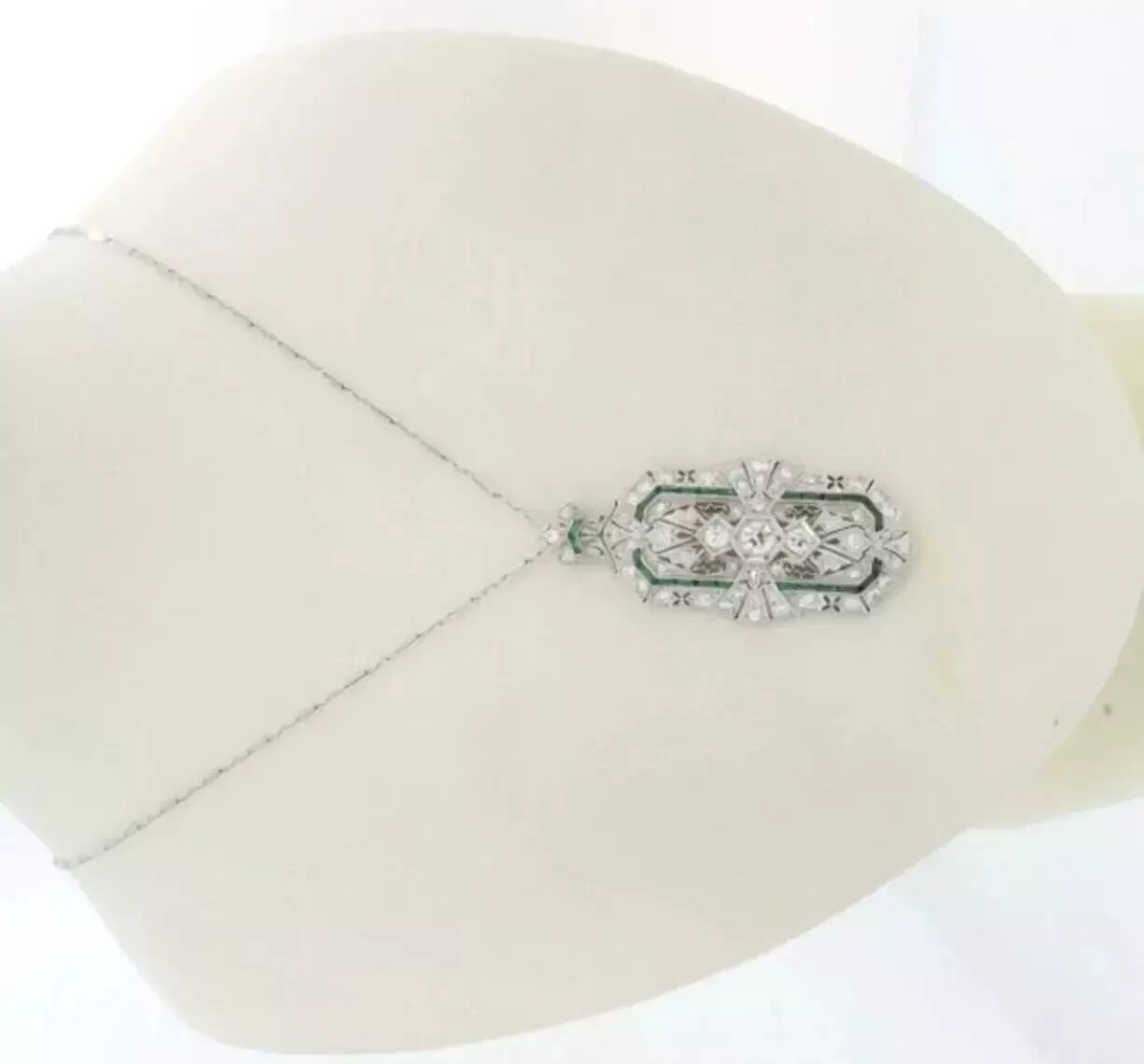 3.9Ct Art Deco Style Lab Created Diamond & Emerald Engagement 925 Silver Pendant
