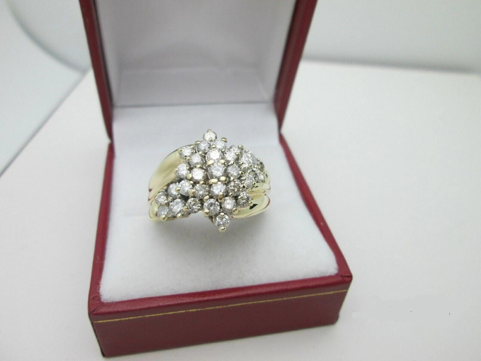HUGE 1.50 CT LAB CREATED DIAMOND CLUSTER 10K YELLOW GOLD PLATED COCKTAIL RING