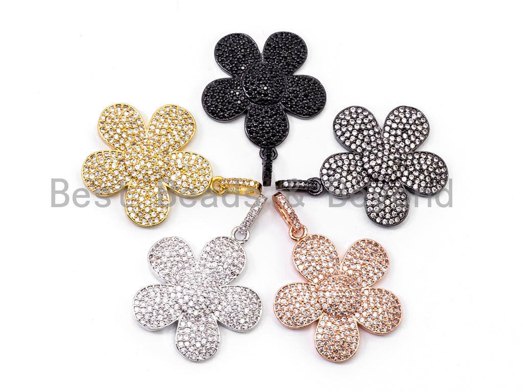 CZ Micro Pave Daisy Flower Charm, 25mm Gold/Black/Sliver Finish – sku#F348