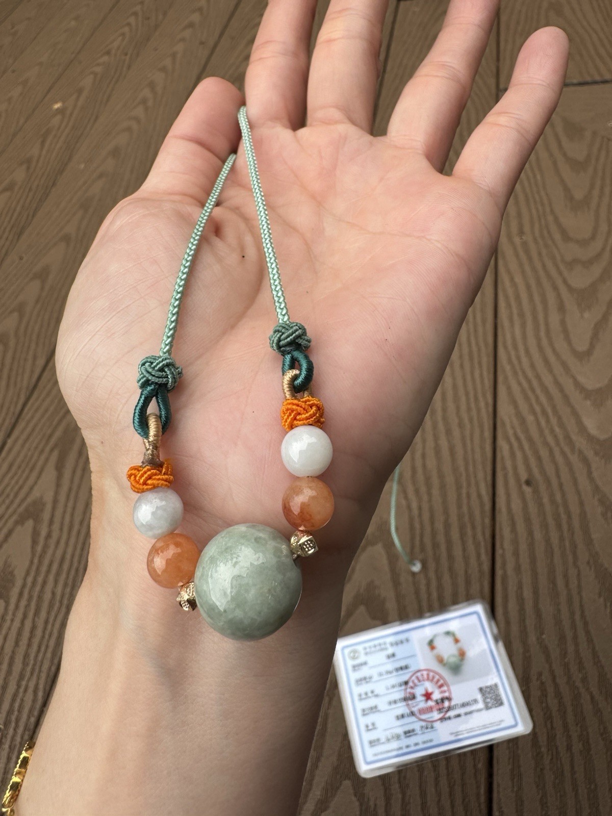 real jade Round Bead Necklace adjustable green orange white (有求⚽️ 必应